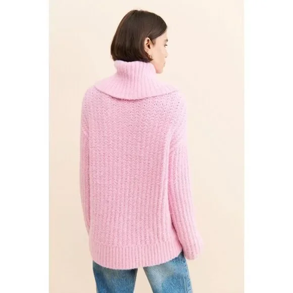 Anthropologie Maeve Pink Oversized Cowl-Neck Pullover Sweater Size S - Picture 3 of 13